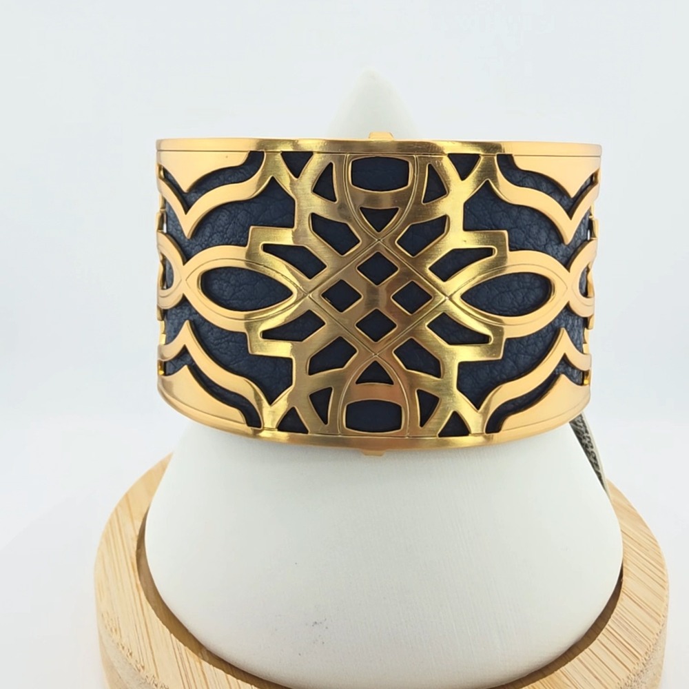 New! BRIGHTON Christo Paris Bracelet Cuff Reversible Leather Gold Plate 7.25"